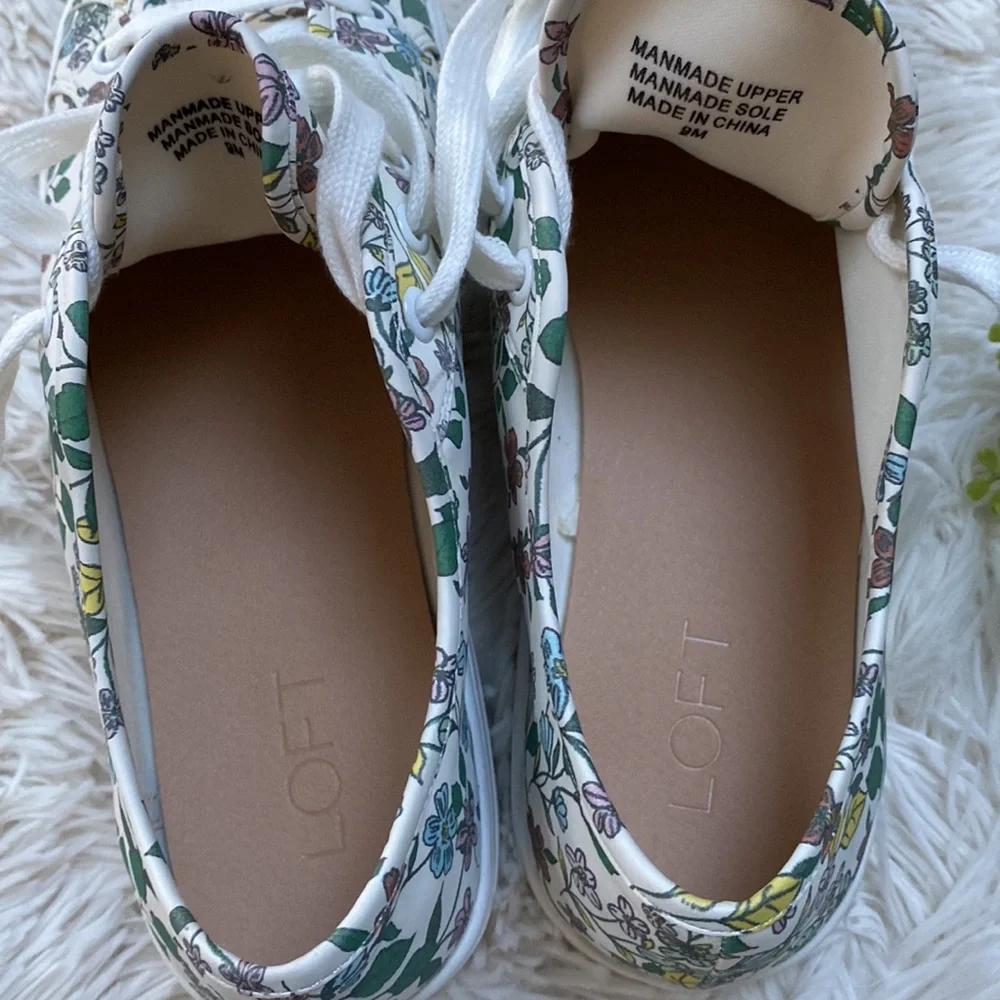 🎉2X HP🎉 Loft Floral Print Lace Up Sneakers 💗 White & Green - Picture 11 of 15
